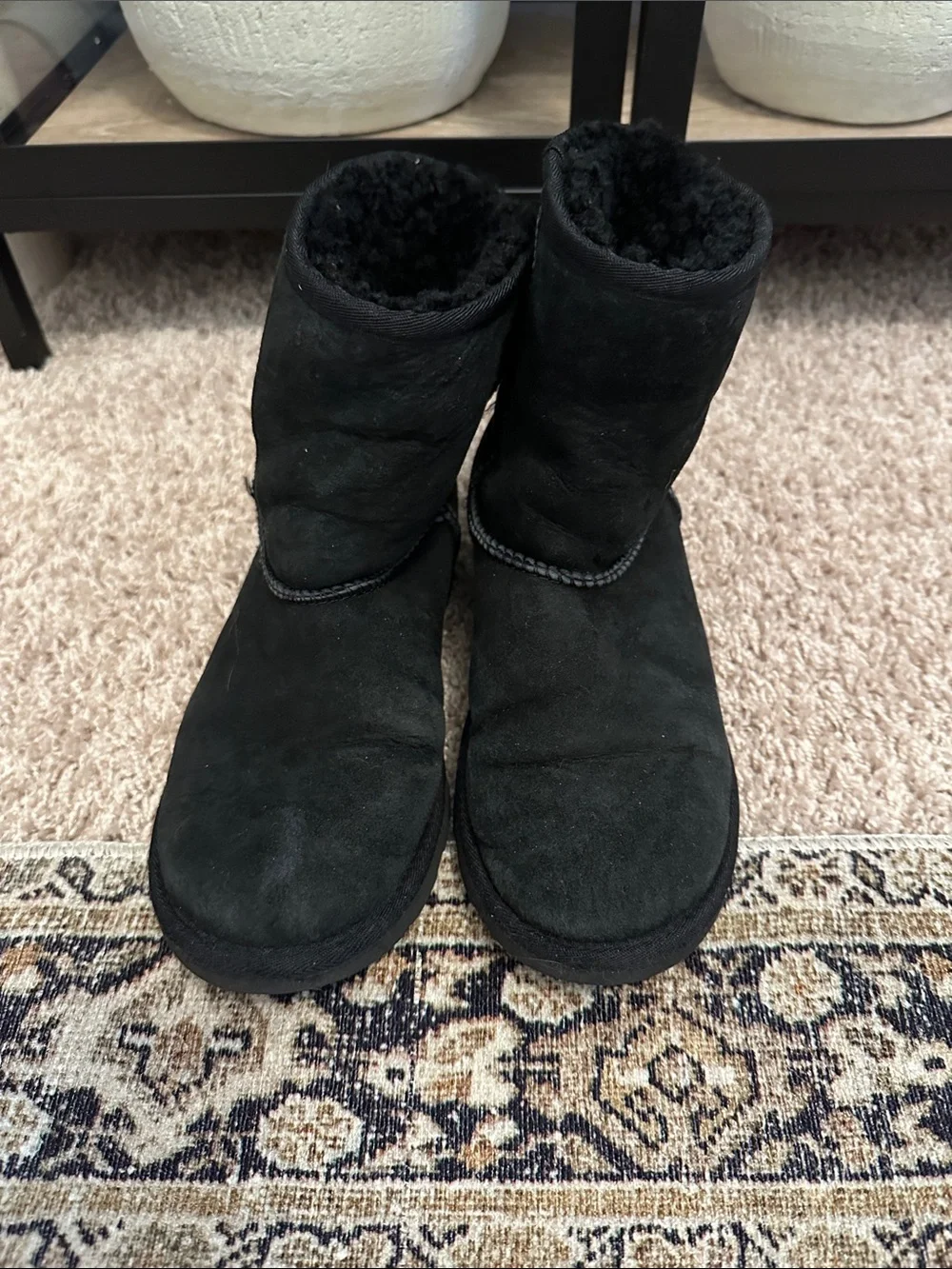 UGG Kids Black Short Sheepskin-Lined Boots